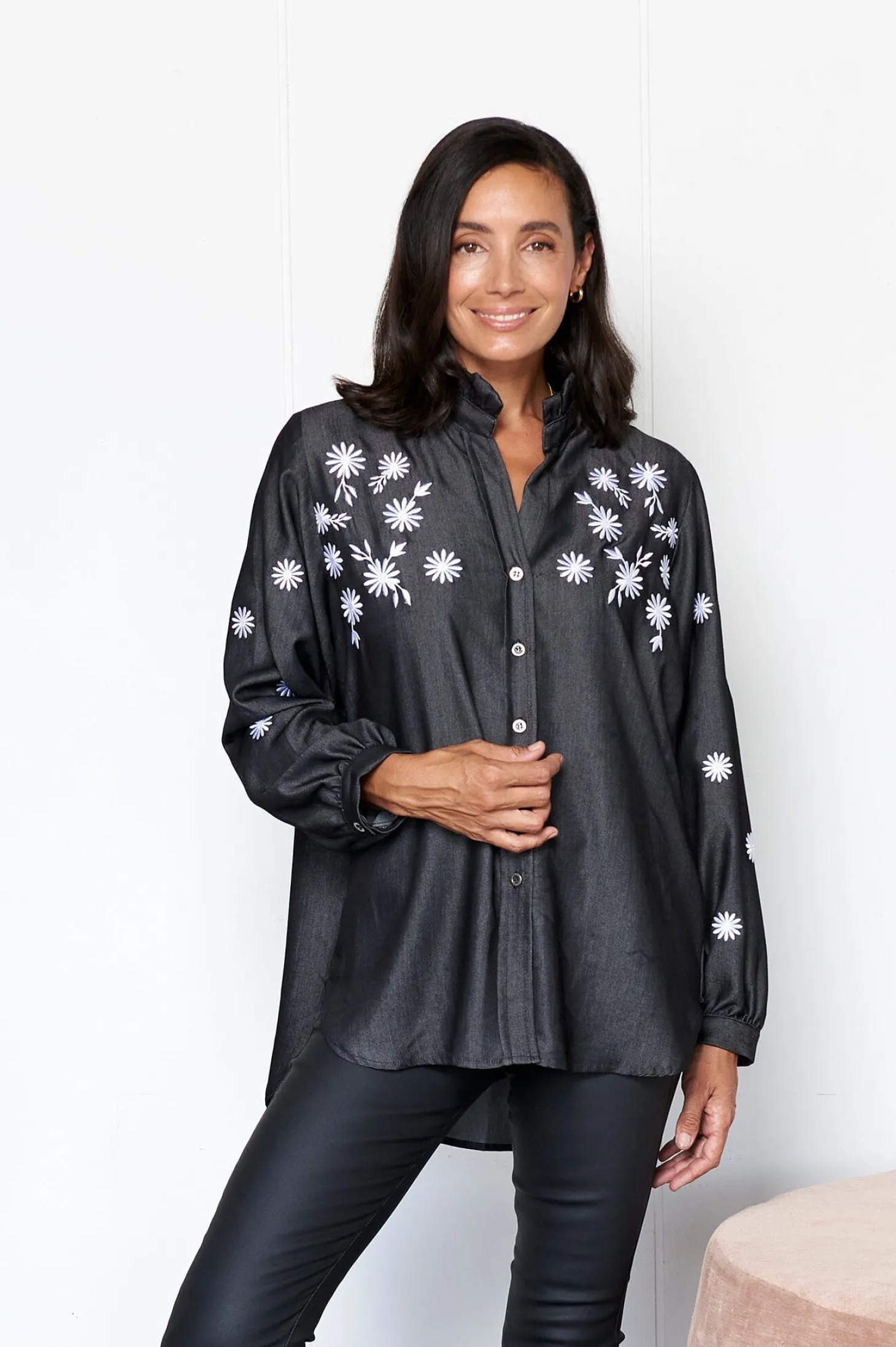 Cheap Carolina Daphne Embroidered Collared Shirt