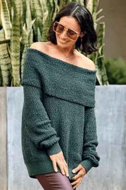 New Carolina Eira Off Shoulder Knit Forest Green