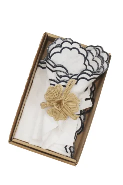 Store Carolina Embroidered Linen Napkin Navy Set of 4