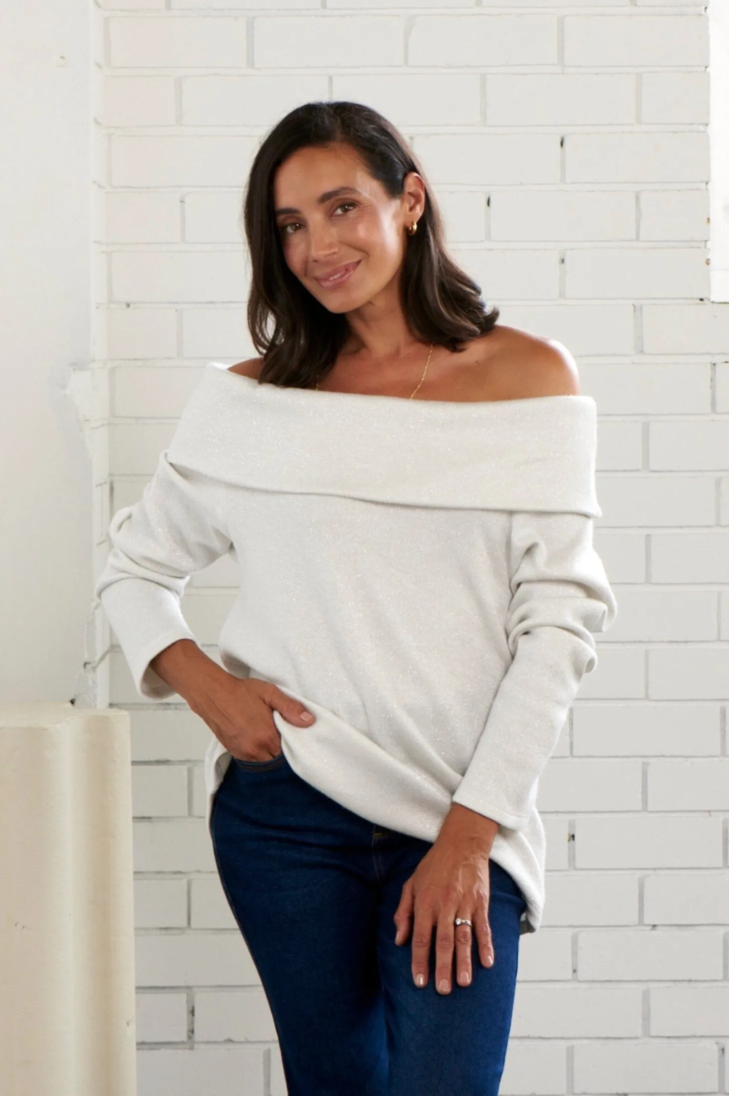 Store Carolina Emilia Off Shoulder Knit Ivory