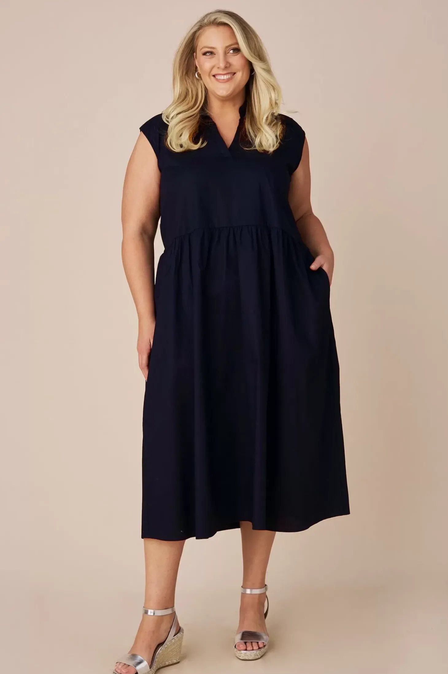 Hot Carolina Emme Collared Dress Navy