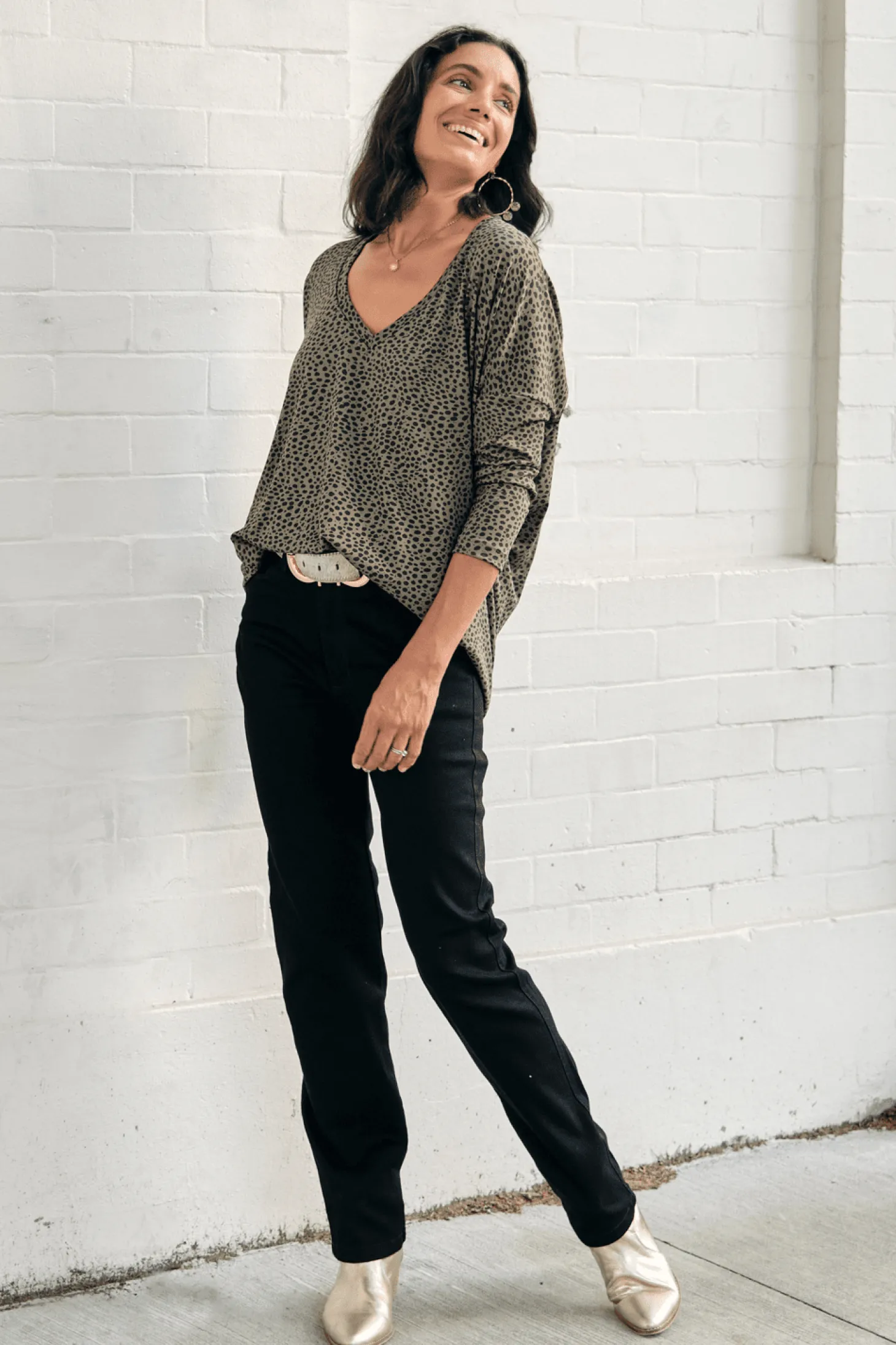 Online Carolina Erica Essential Long Sleeve Top Cheetah Olive