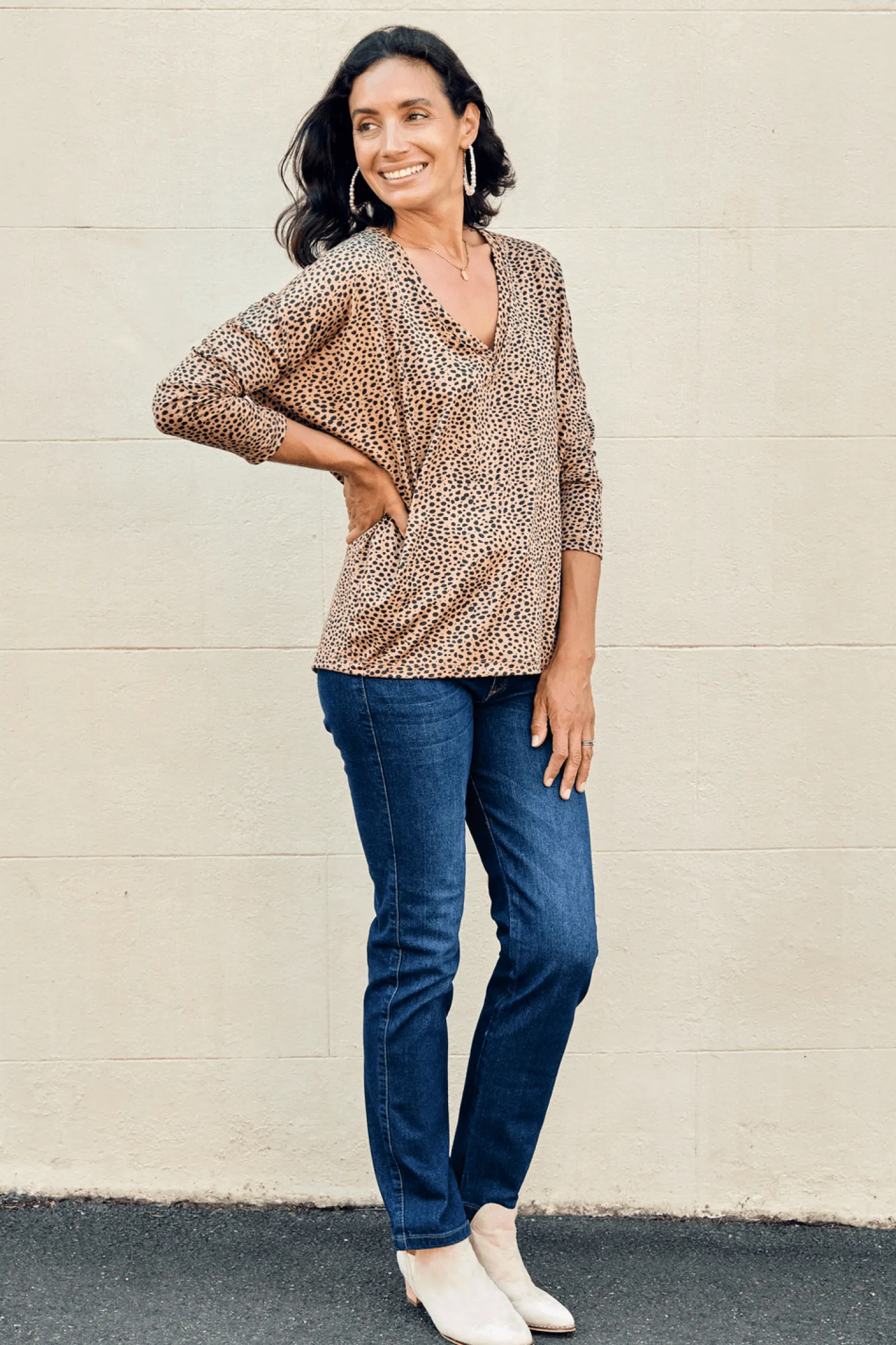 Best Sale Carolina Erica Essential Long Sleeve Top Cheetah Camel