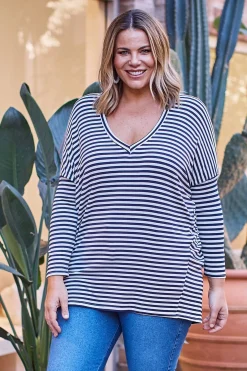 Clearance Carolina Erica Essential Long Sleeve Top Striped Navy