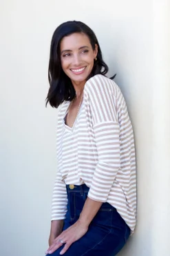 Sale Carolina Erica Essential Long Sleeve Top Striped Camel