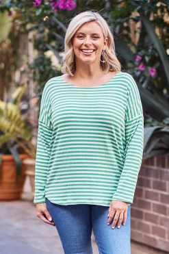 Fashion Carolina Erica Essential Top Round Neck Striped Emerald
