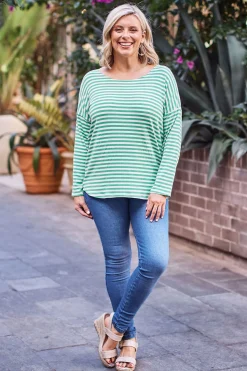 Fashion Carolina Erica Essential Top Round Neck Striped Emerald