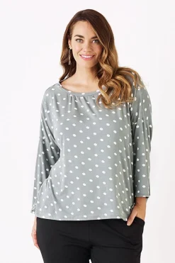 Hot Carolina Essential Long Sleeve Spotted Top Aloe