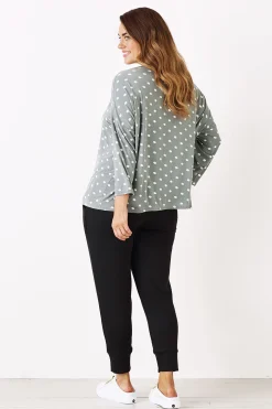 Hot Carolina Essential Long Sleeve Spotted Top Aloe