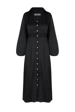 Online Carolina Georgina Long Sleeve Dress Black with Collar