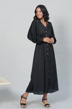 Online Carolina Georgina Long Sleeve Dress Black with Collar