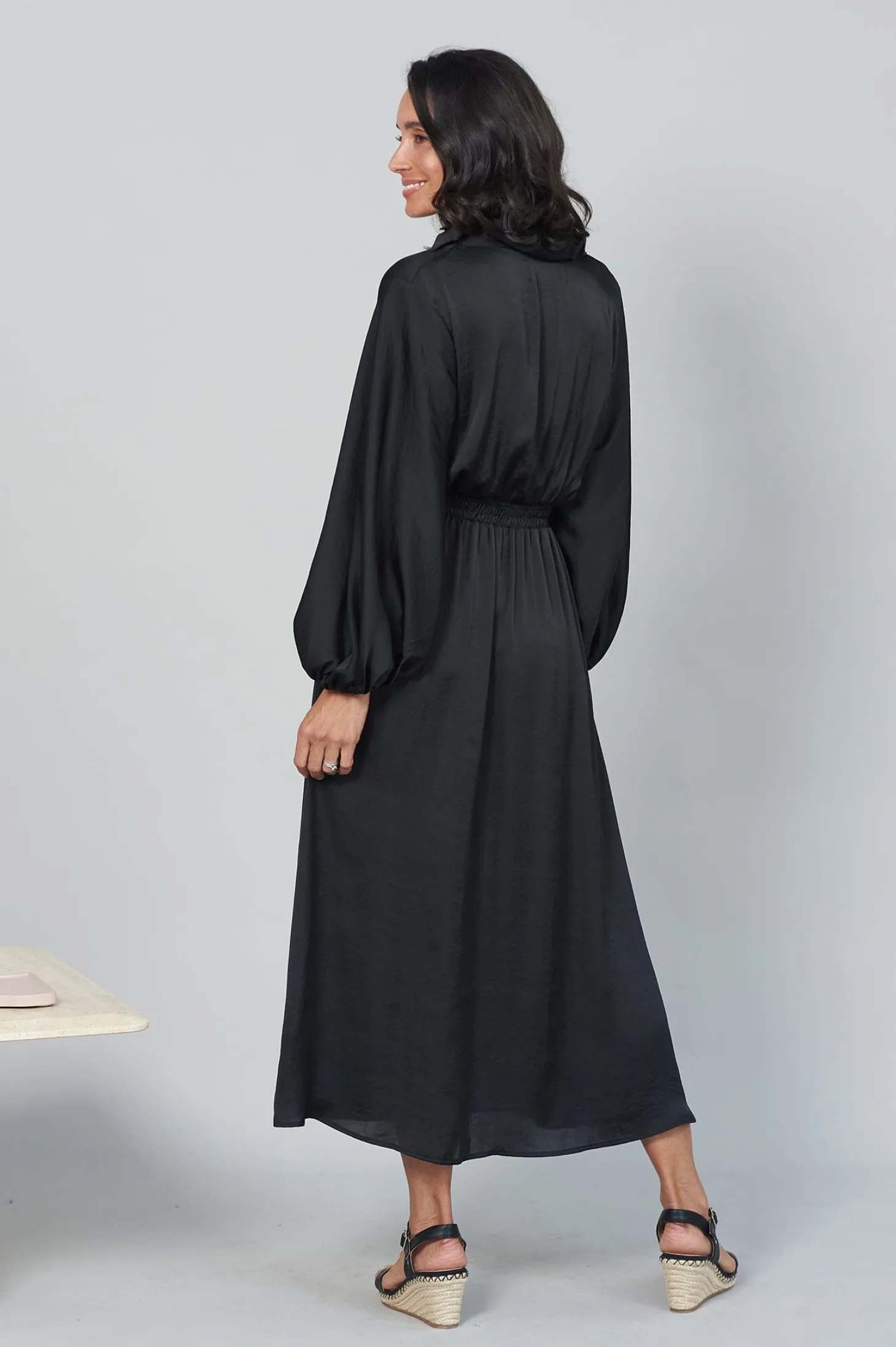 Online Carolina Georgina Long Sleeve Dress Black with Collar