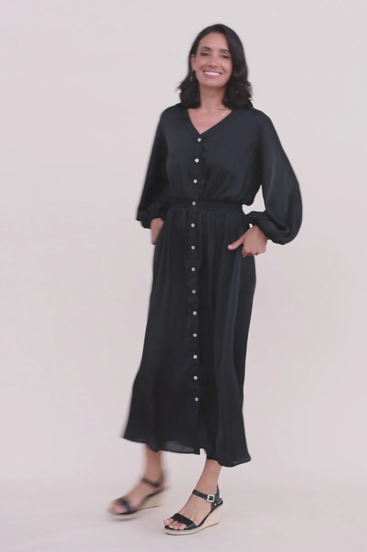 Online Carolina Georgina Long Sleeve Dress Black with Collar