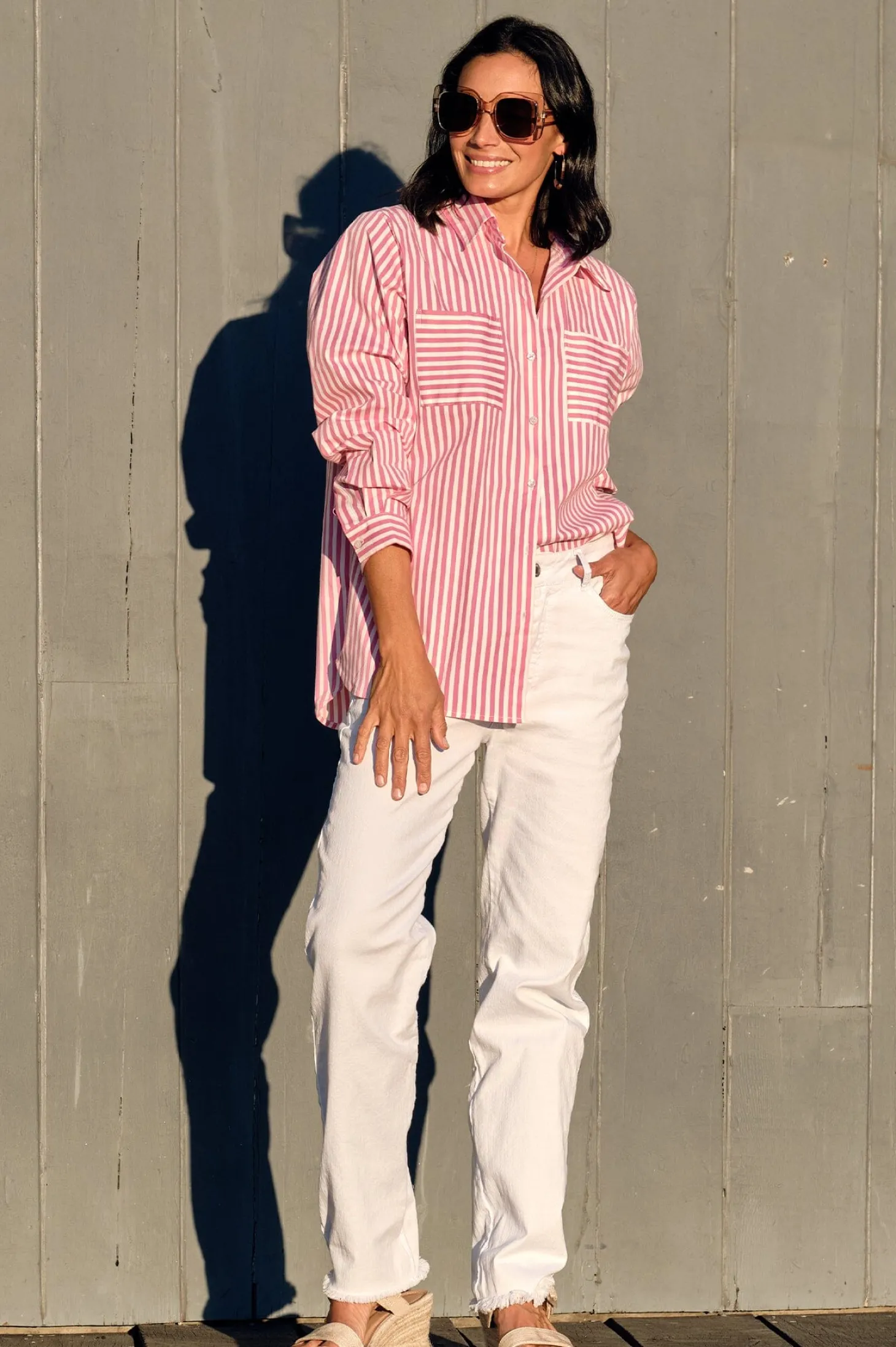 Best Sale Carolina Gina Long Sleeve Collared Shirt Striped Pink