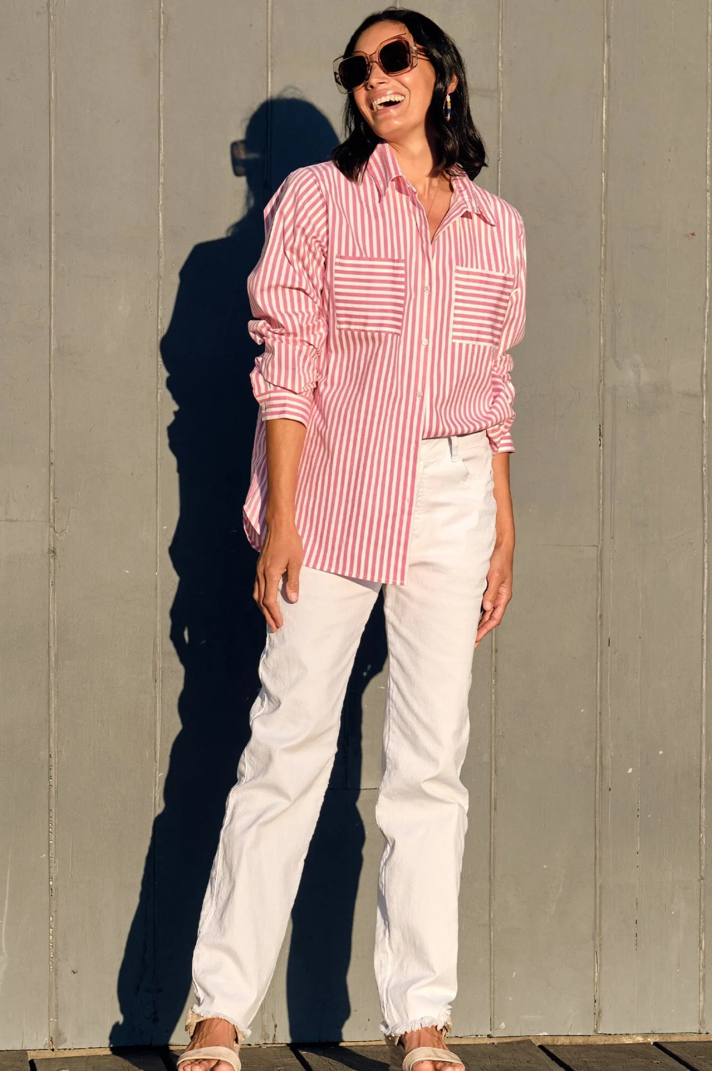 Best Sale Carolina Gina Long Sleeve Collared Shirt Striped Pink