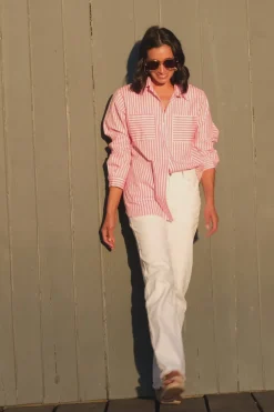 Best Sale Carolina Gina Long Sleeve Collared Shirt Striped Pink