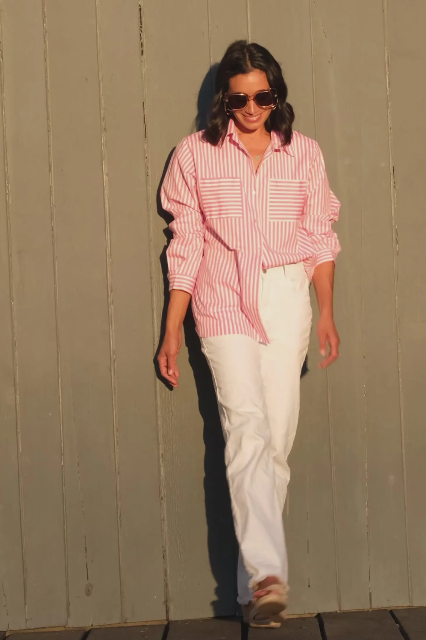 Best Sale Carolina Gina Long Sleeve Collared Shirt Striped Pink