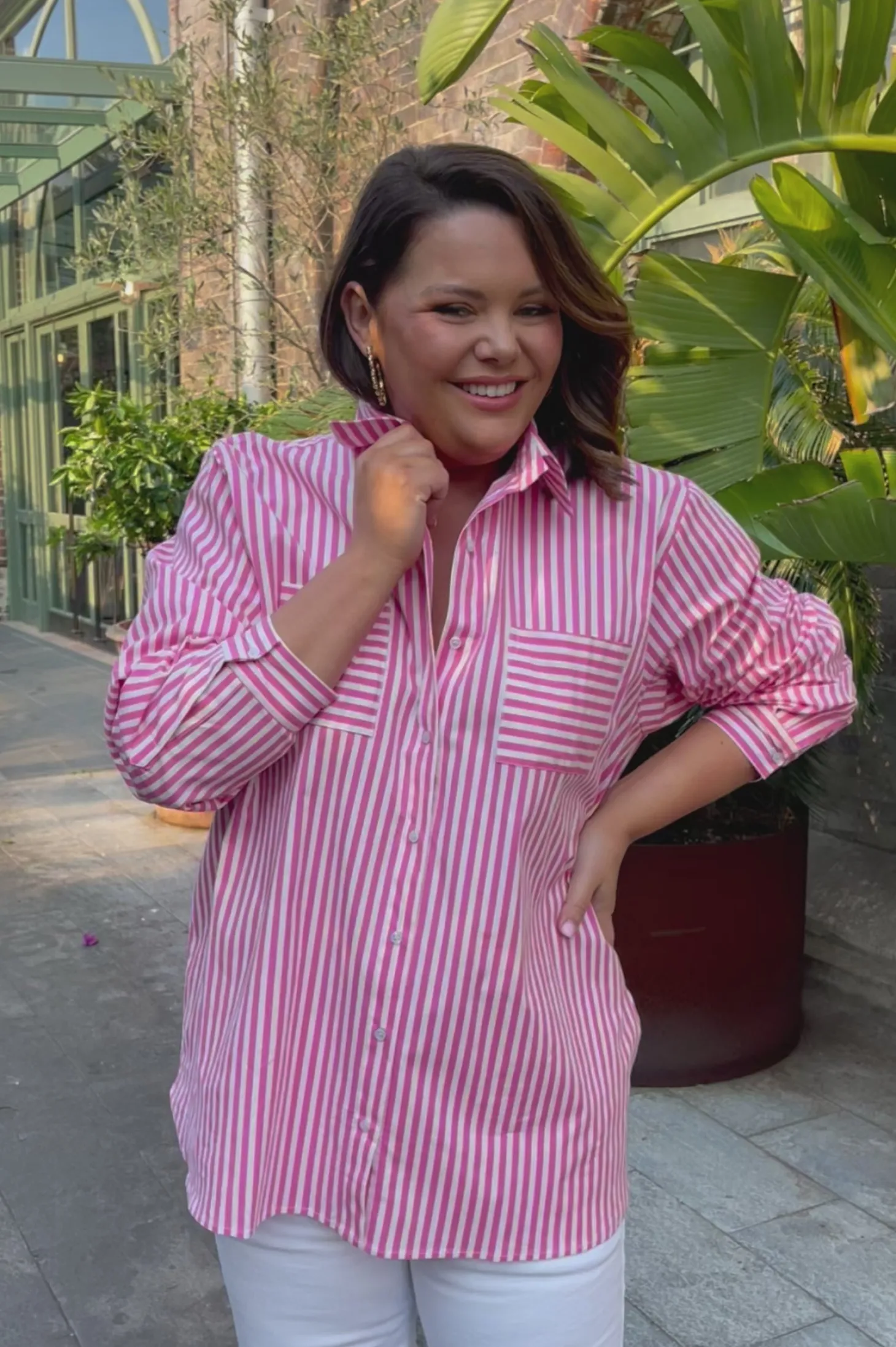 Best Sale Carolina Gina Long Sleeve Collared Shirt Striped Pink