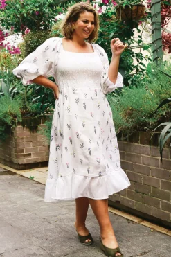 Hot Carolina Grace Pure Linen Embroidered Ruched Dress