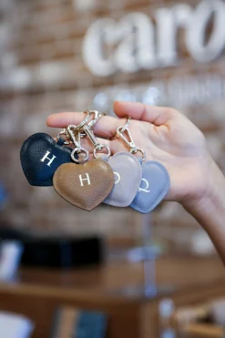 Hot Carolina Heart Leather Keyring Grey