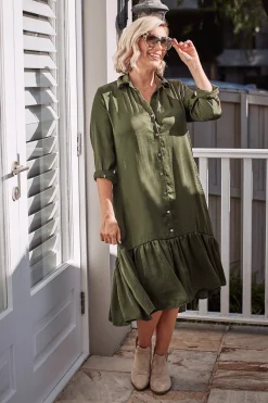 Best Sale Carolina Kaylin Long Sleeve Dress Olive