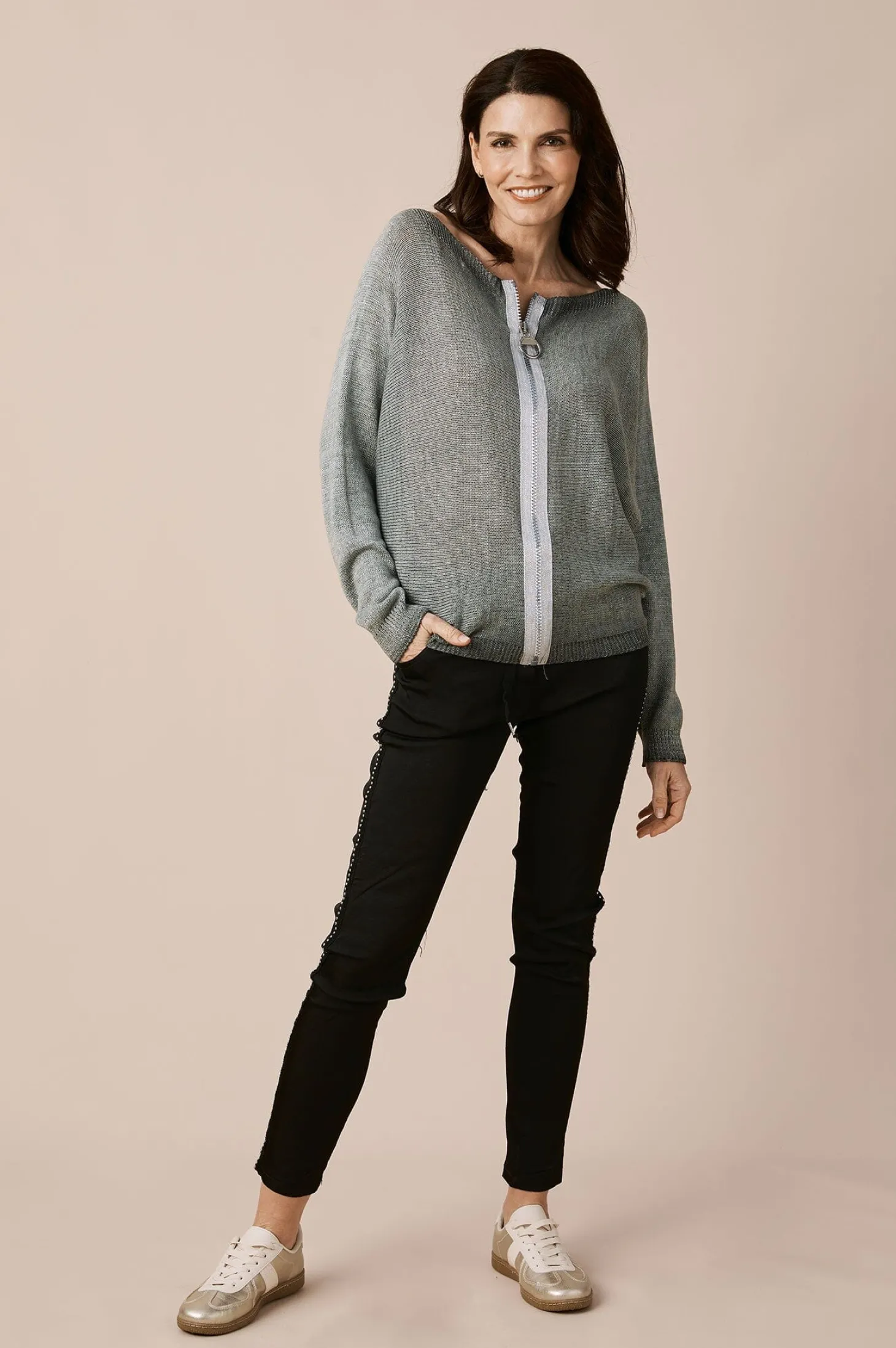 Cheap Carolina Kyle Zipped Cardigan Khaki Shimmer