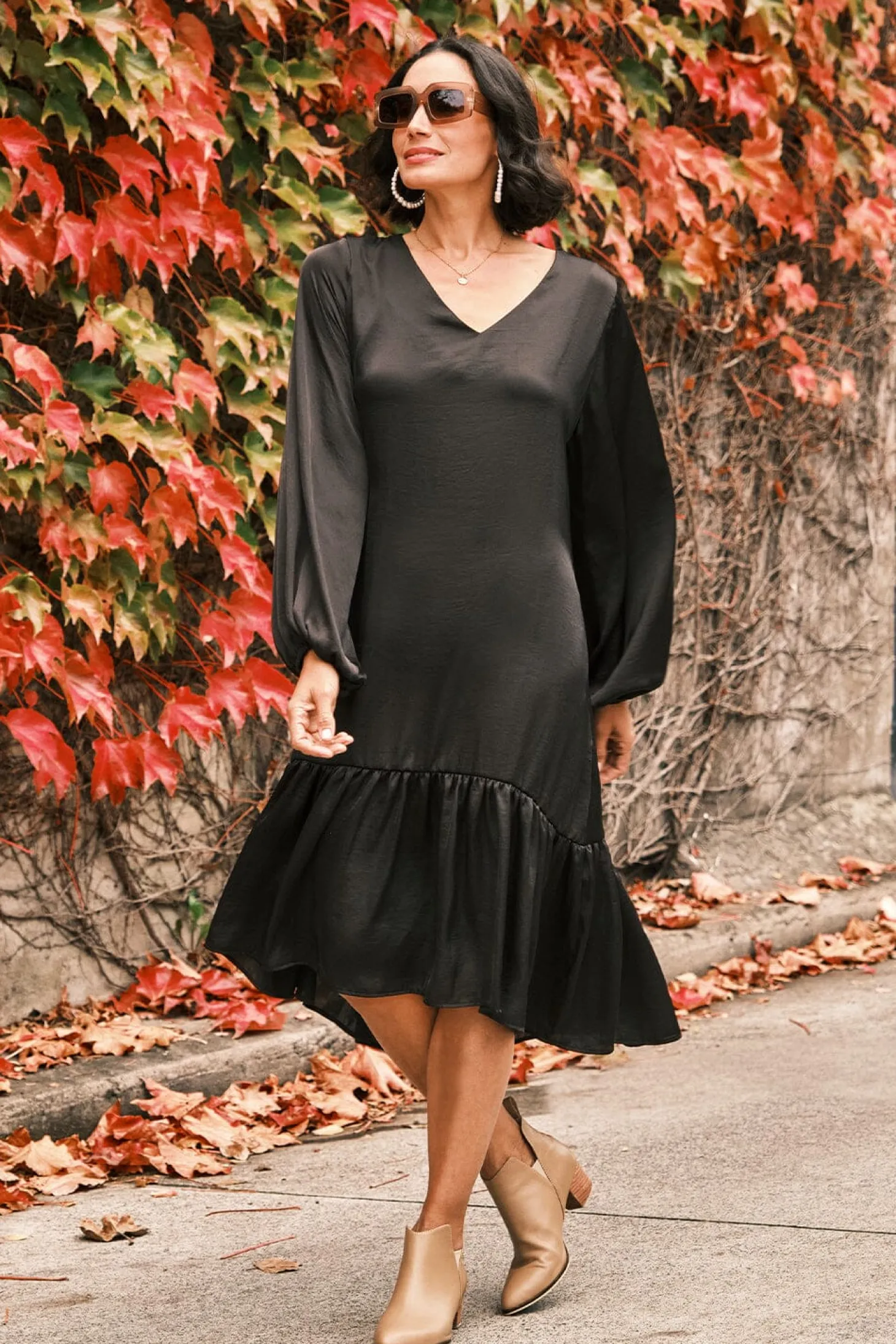 Outlet Carolina Laurel Long Sleeve Dress Black