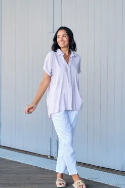 Shop Carolina Lindsey Short Sleeve Collared Top Lilac