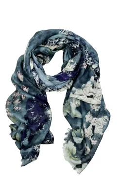 Hot Carolina Lissy Floral Modal Scarf Slate Blue