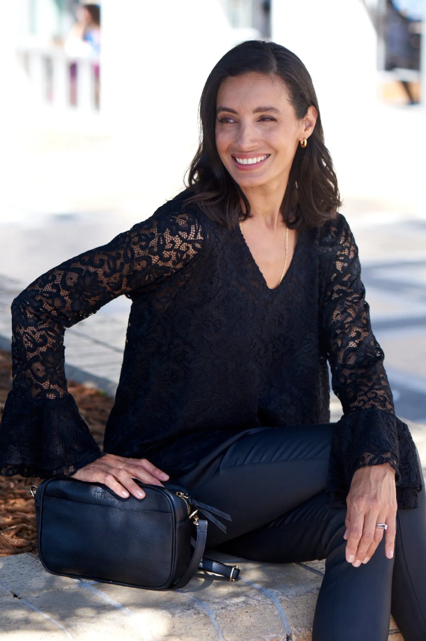 Best Sale Carolina Lorna Long Sleeve Lace Top Black