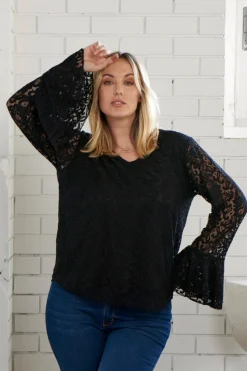 Best Sale Carolina Lorna Long Sleeve Lace Top Black
