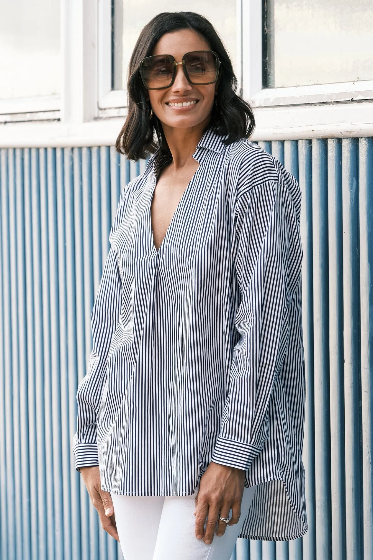 Best Carolina Lynette Collared Long Sleeve Shirt Striped Black