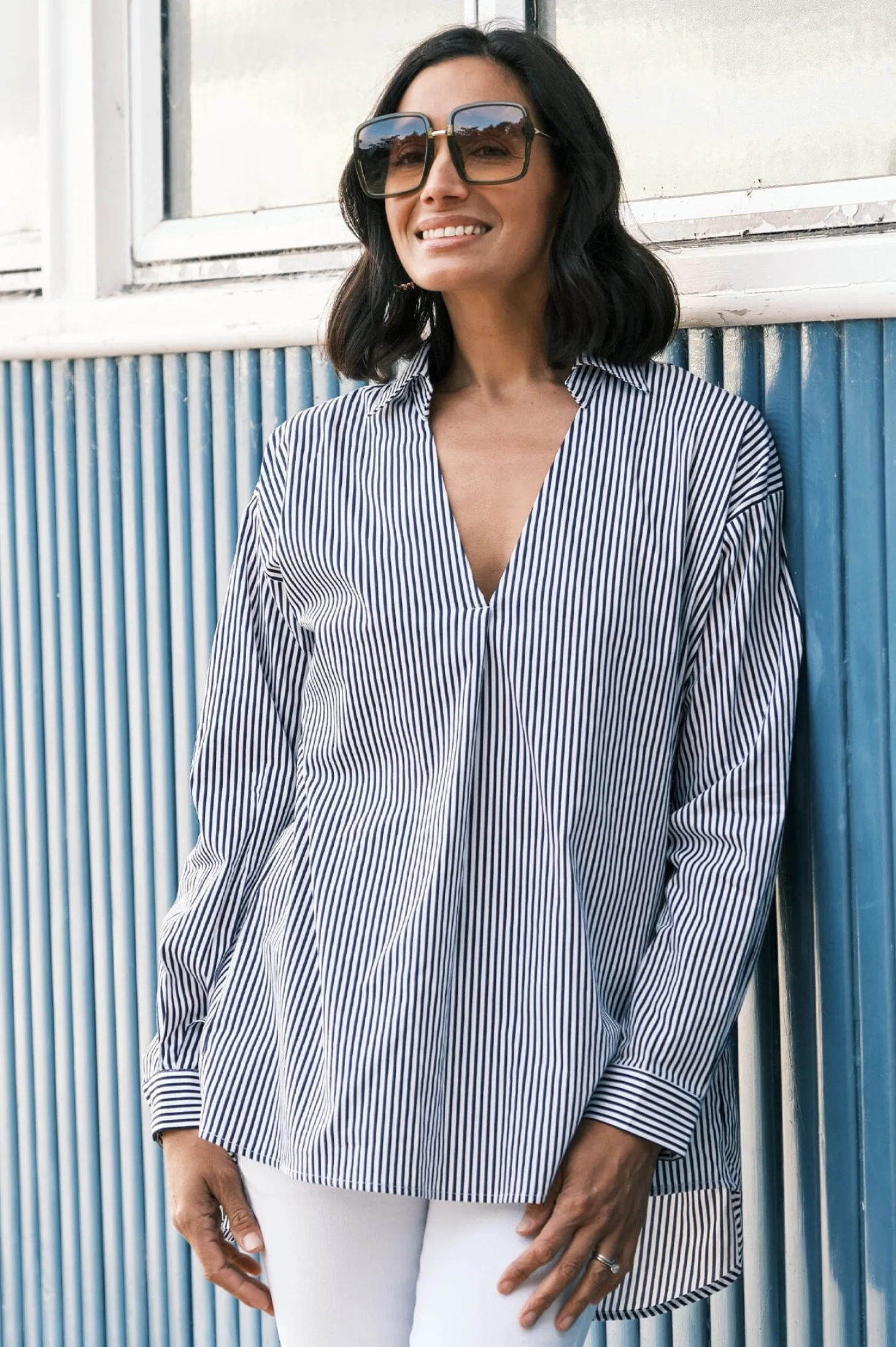 Best Carolina Lynette Collared Long Sleeve Shirt Striped Black