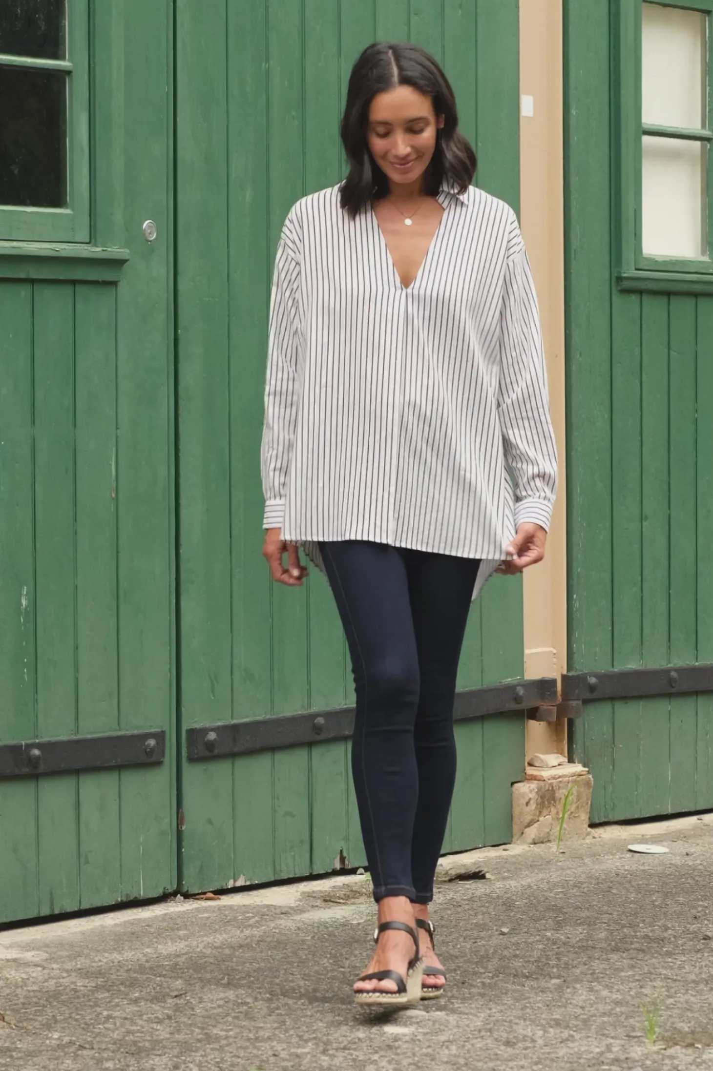 Outlet Carolina Lynette Collared Long Sleeve Shirt Striped Black with Lurex