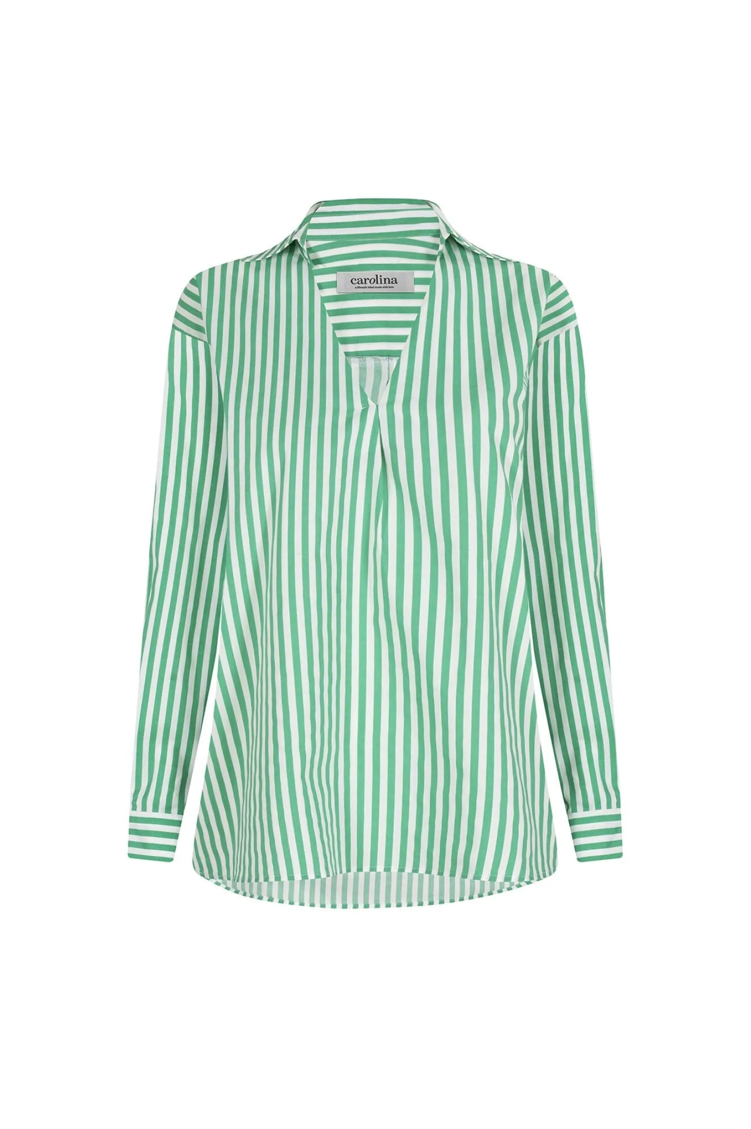 Store Carolina Lynette Collared Long Sleeve Shirt Striped Green