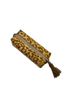 Flash Sale Carolina Make up Bag Tan Leopard Cowhide