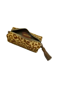 Flash Sale Carolina Make up Bag Tan Leopard Cowhide