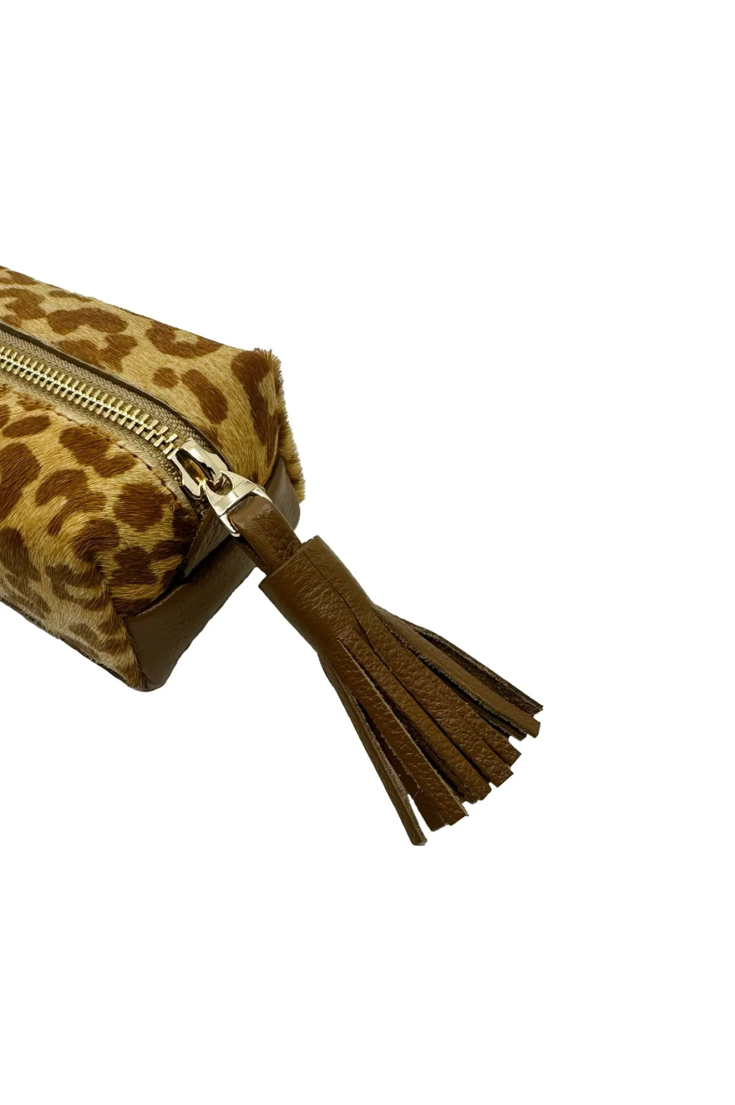 Flash Sale Carolina Make up Bag Tan Leopard Cowhide