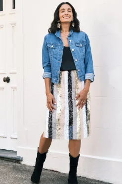 Best Sale Carolina Mia Stripe Skirt Multi Gold