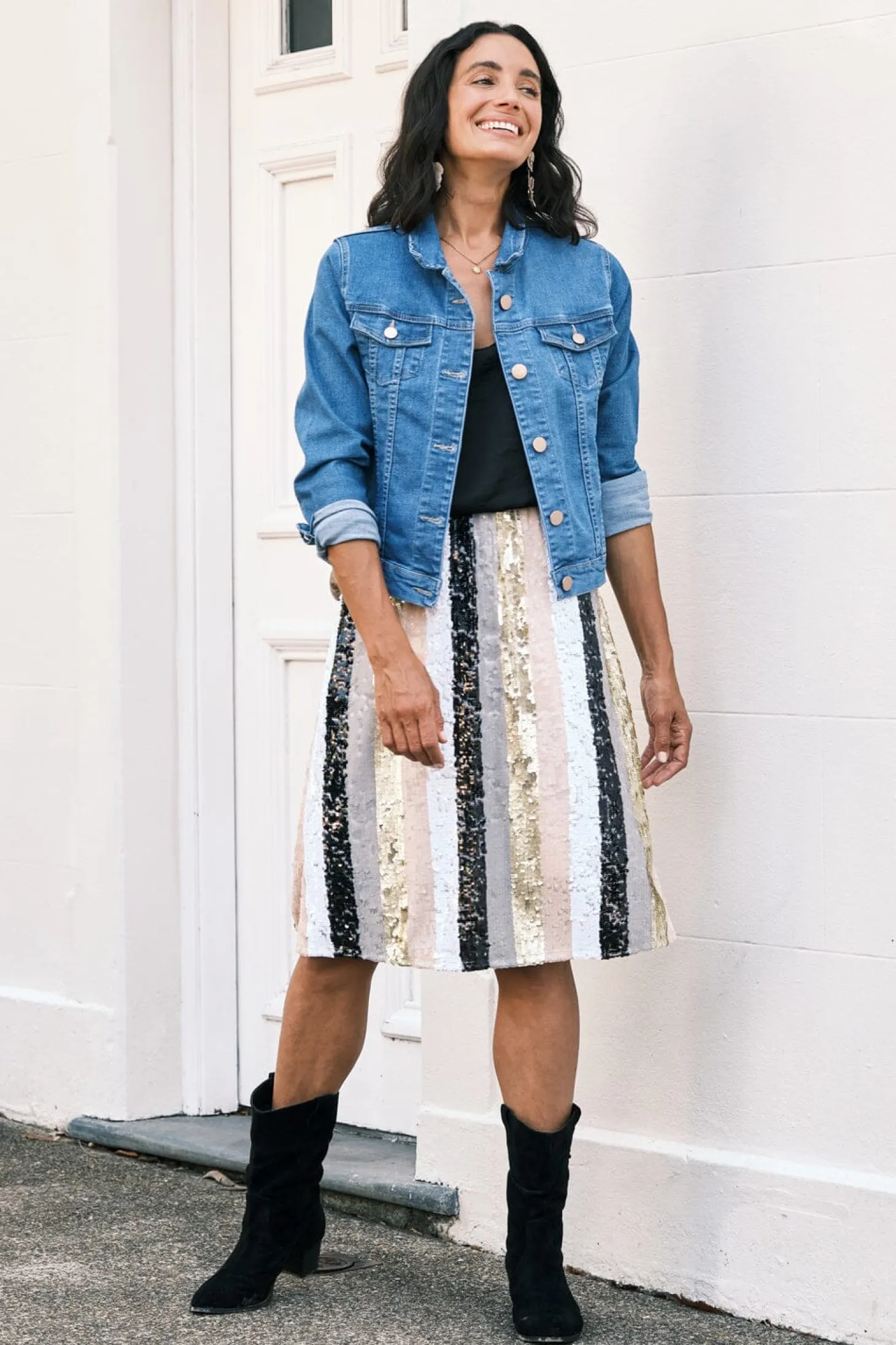 Best Sale Carolina Mia Stripe Skirt Multi Gold