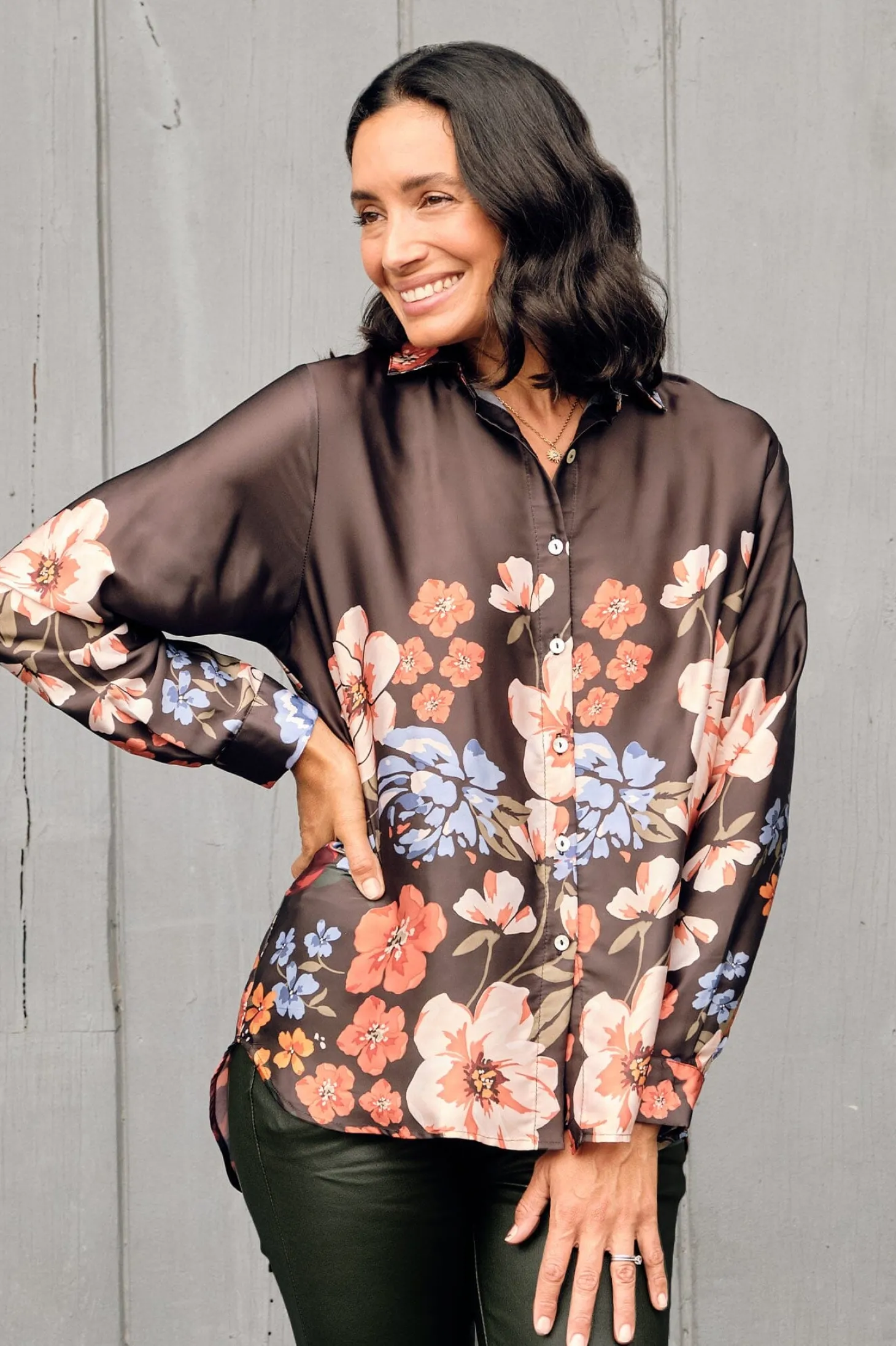 Sale Carolina Milena Collared Long Sleeve Shirt Charcoal