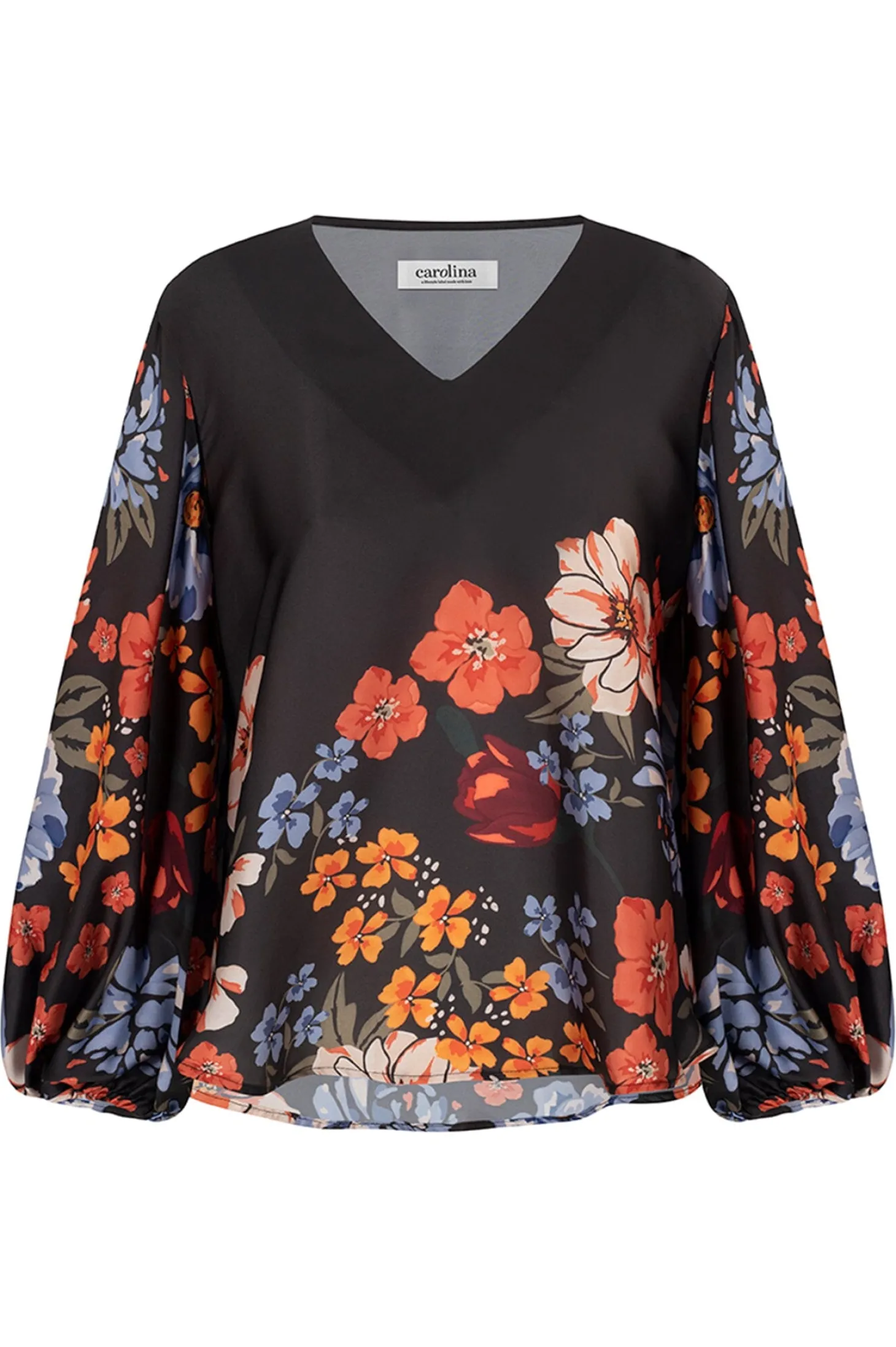 Fashion Carolina Milena V-Neck Long Sleeve Top Charcoal