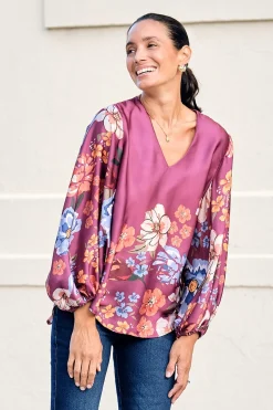 Cheap Carolina Milena V-Neck Long Sleeve Top Burgundy