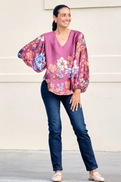 Cheap Carolina Milena V-Neck Long Sleeve Top Burgundy
