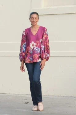 Cheap Carolina Milena V-Neck Long Sleeve Top Burgundy