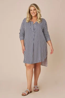 Clearance Carolina Monaco Striped Dress Shirt Dark Navy and White