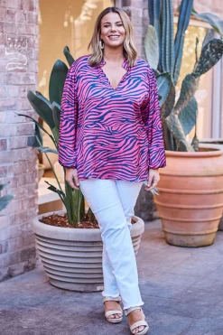 Cheap Carolina Myla Animal Print Long Sleeve Top Fuchsia