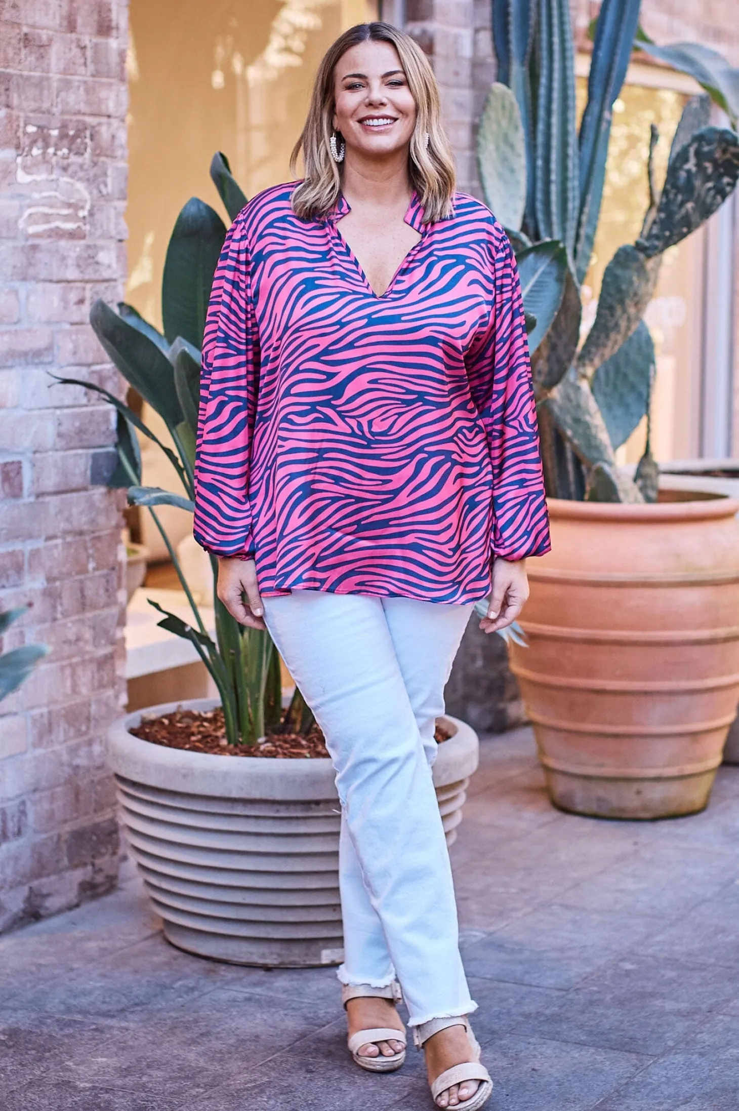 Cheap Carolina Myla Animal Print Long Sleeve Top Fuchsia