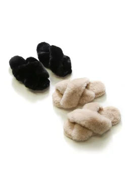 Discount Carolina Nadia Fur Slipper in Black