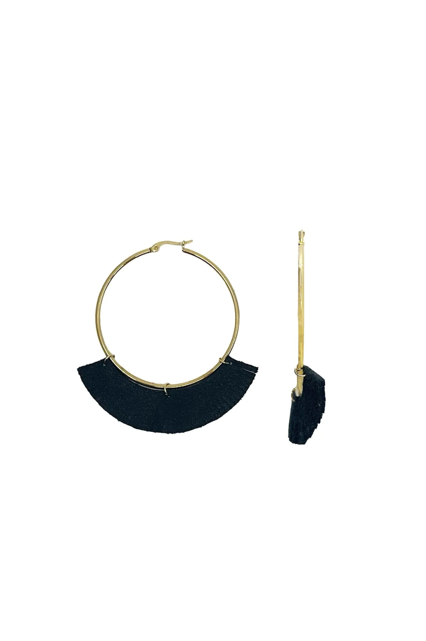 Store Carolina Olivia Leather Tassel Earrings Black